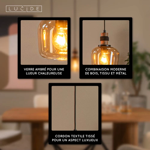 Lucide ILONA - Suspension - 3xE27 - Ambre - USP